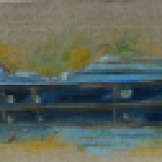 Woonboot Kanaal Clabecq 30 - 100 Acryl op doek 2012